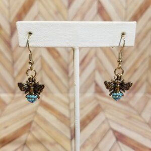 Bronze Wasp Earrings with Blue Tail